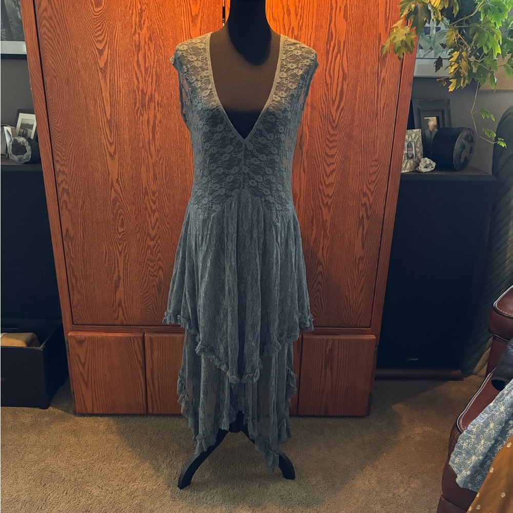 Gray High Low V-Neck Sundress for Wedding Guest